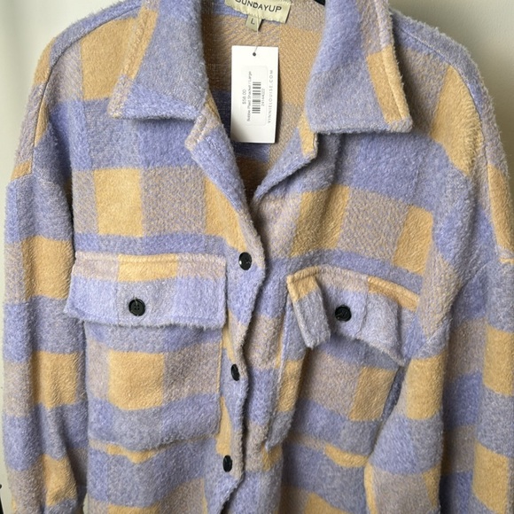 New Sunday Up Lavender Purple and Cream Fuzzy Button Up Shacket Size Large - Picture 3 of 8